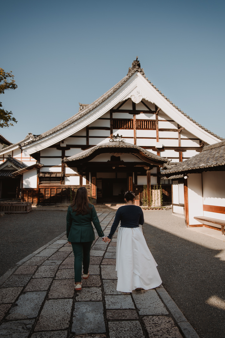 LGBTQ+ Elopement - walking to temple in Kyoto
