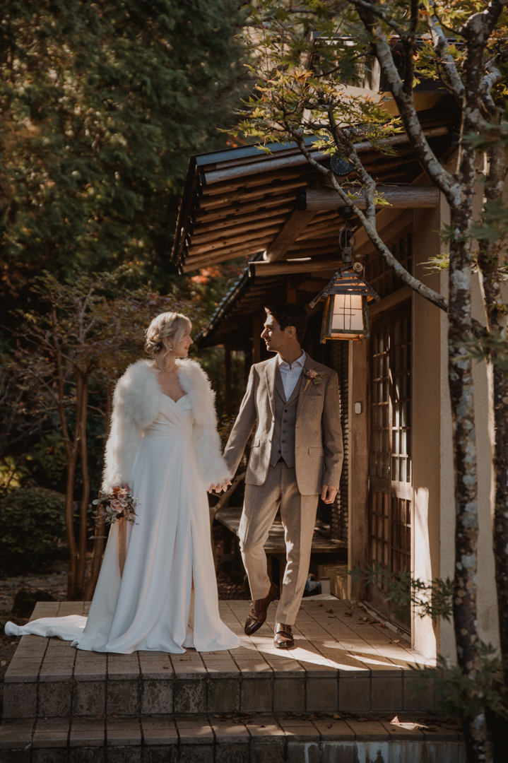 Hakone Elopement - Photo in front of their Airbnb 
