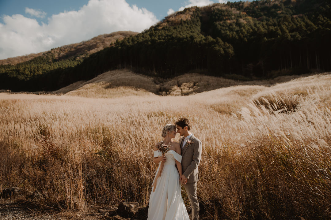 Hakone Elopement - photo in pampas field 