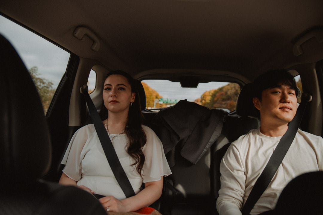 Hokkaido Elopement - Heading to the ceremony location by car 