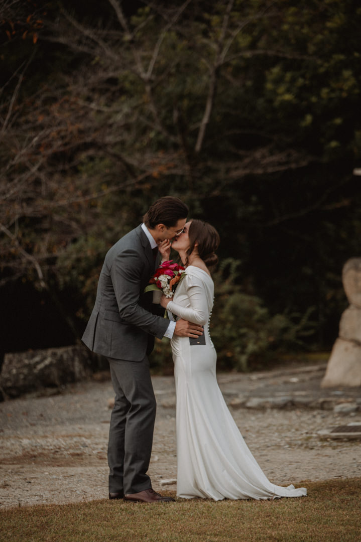 Private Elopement Kyoto - Kissing at the wedding ceremony 