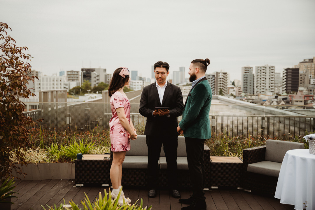 The ceremony, rooftop elopement in Japan