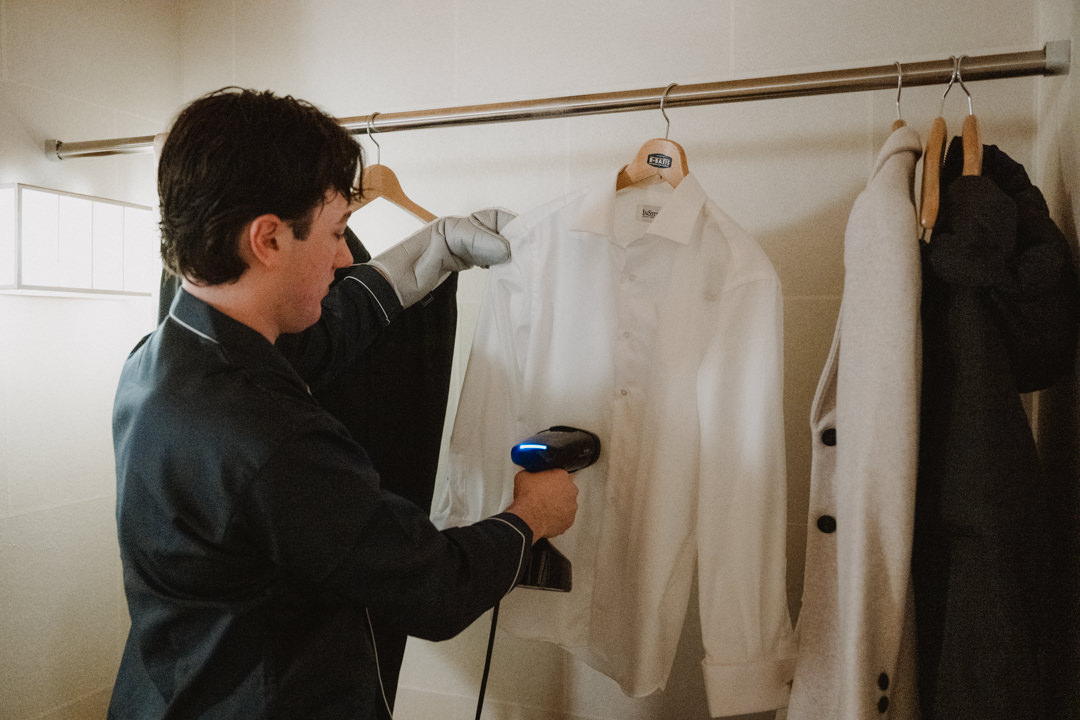 The groom gets ready at the accommodation, Yamagata Elopement