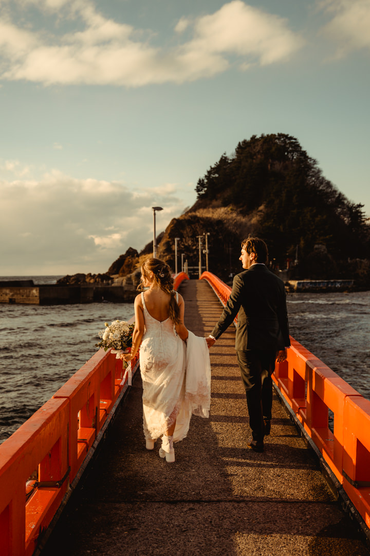 The couple visits Hakusan Jima Island, Yamagata Elopement
